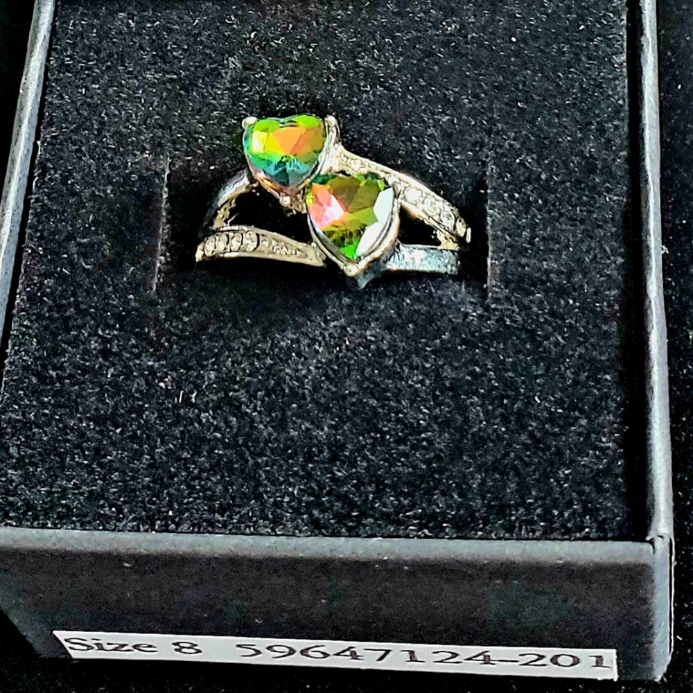 New WGF   3.0 CW TWO HEARTS MYSTIC TOPAZ RING